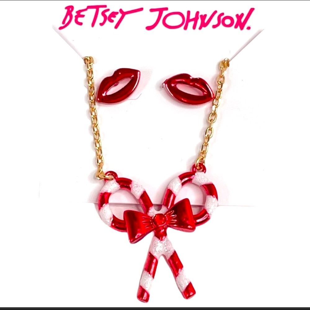 ⛄️ Brand New 🎄 Betsey Johnson 🤶🏻 Christmas 🎄 Candy Cane Necklace Set 🎅🏻